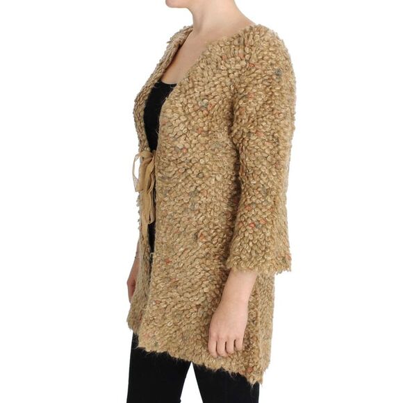 PINK MEMORIES Textured Knit Cardigan 34 Sleeve VNeck Women Beige Sweaters - Picture 2 of 6